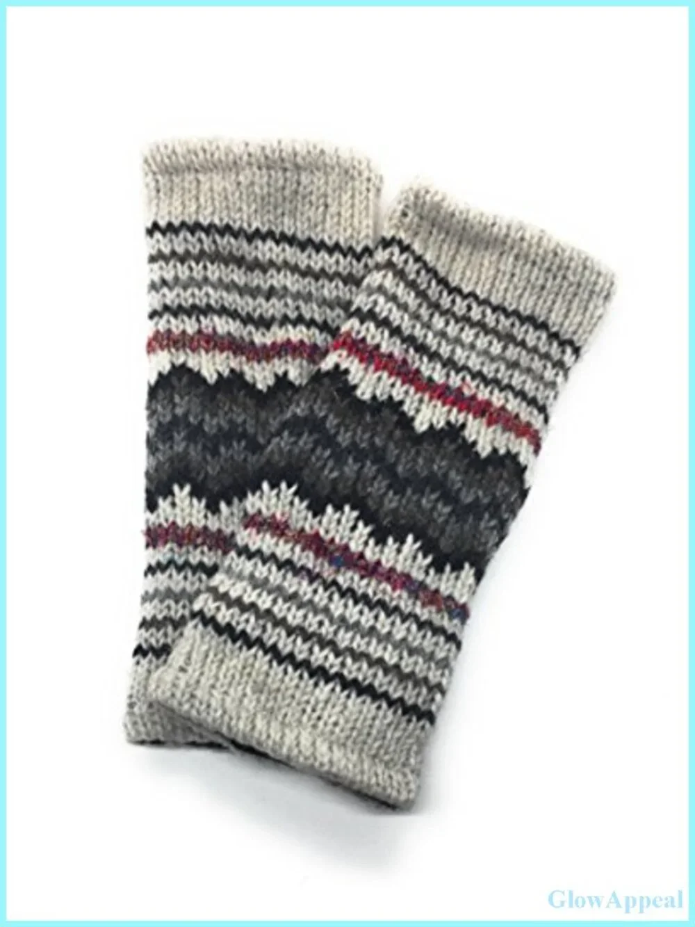 Hand Knit Fingerless Striped Texting Gloves, Warm Wool Fleece Lined